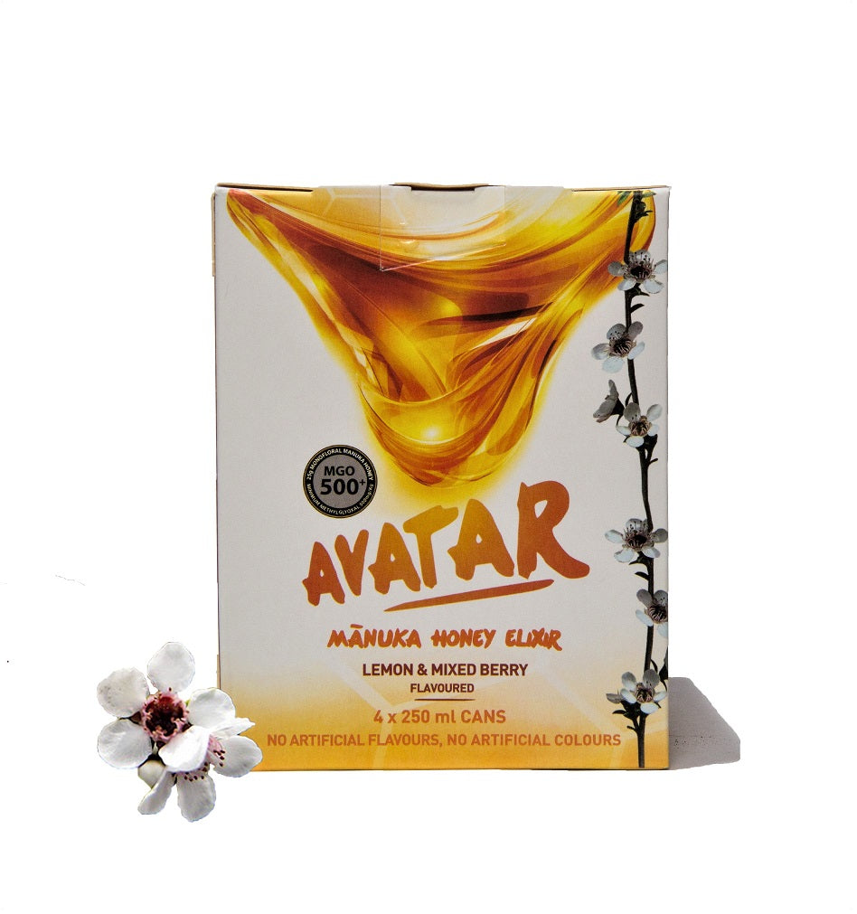 AVATAR MANUKA HONEY ELIXIR - LEMON AND MIXED BERRY FLAVOUR 250 ML, 6 X 4-PACK CARTON