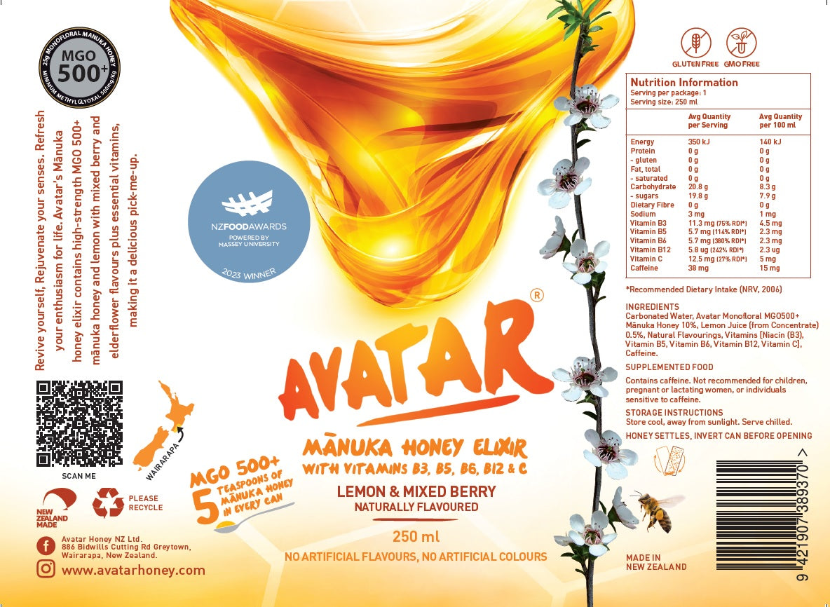 AVATAR MANUKA HONEY ELIXIR - LEMON AND MIXED BERRY FLAVOUR 250 ML