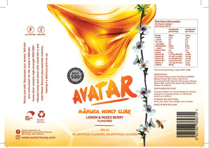 AVATAR MANUKA HONEY ELIXIR - LEMON AND MIXED BERRY FLAVOUR 250 ML, 24 COUNT CARTON