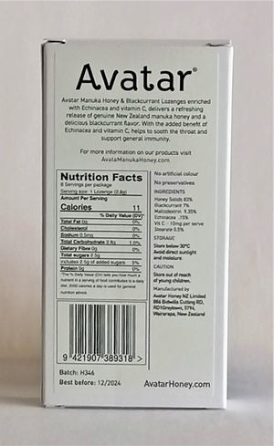 Avatar Honey Manuka Honey Lozenges Blackcurrant,Echinacea,VitC 8 Count
