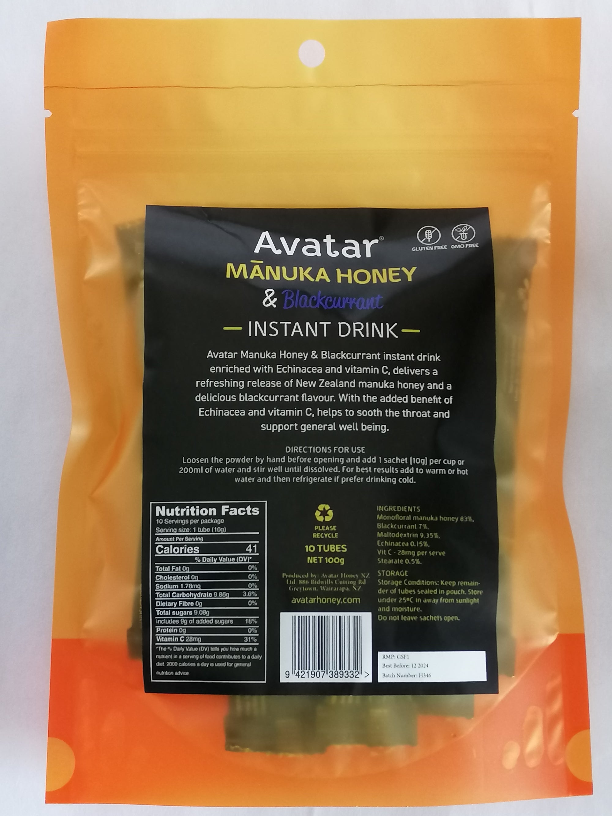 Avatar Manuka Honey, Blackcurrant, and Echinacea Powdered Herbal Tea with Vitamin C -100g