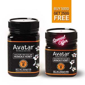 Manuka Honey 8+ 500g & 250g Free Manuka Honey Avatar Honey NZ 