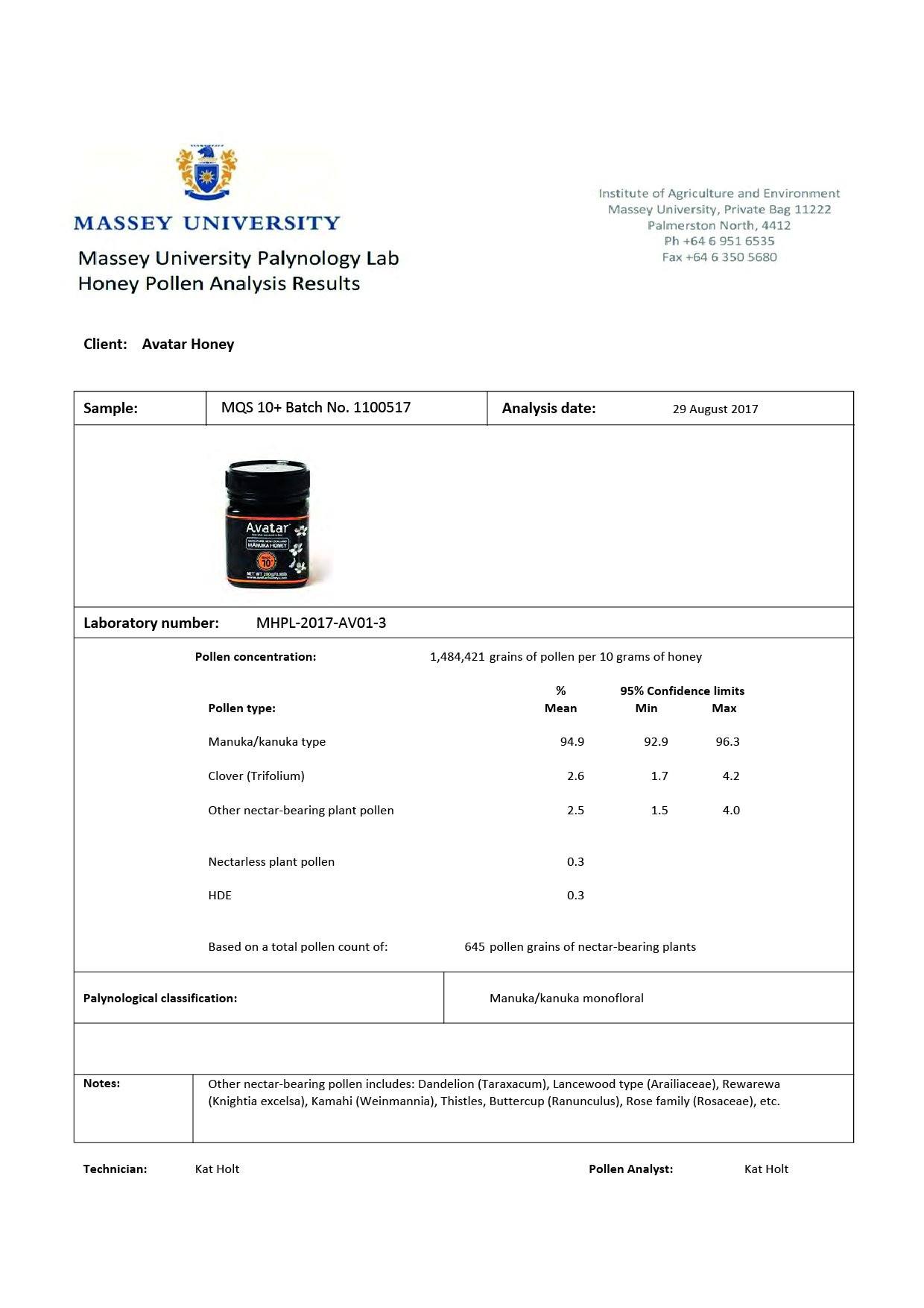 Manuka Honey MGO 250 Massey University Lab Certified 92% manuka pollen count min active 10+ | 100% Pure New Zealand Natural Honey 250g by Avatar Honey Manuka Honey Avatar Honey NZ 